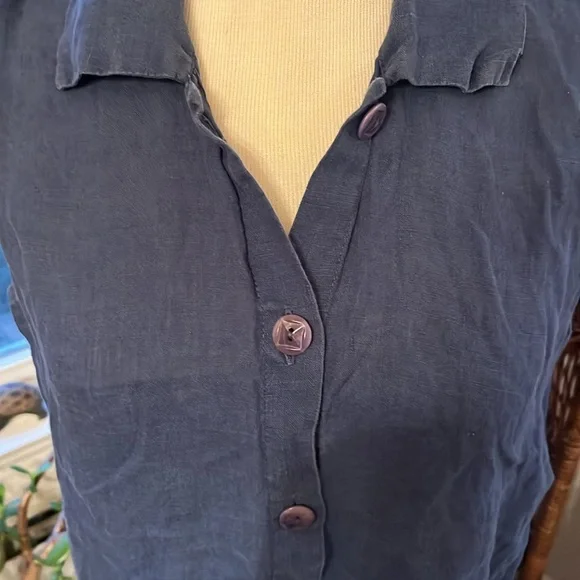 Flax by Jeanne Englehart Womens Small Linen Sleeveless Button Down Blouse Blue - Picture 2 of 10